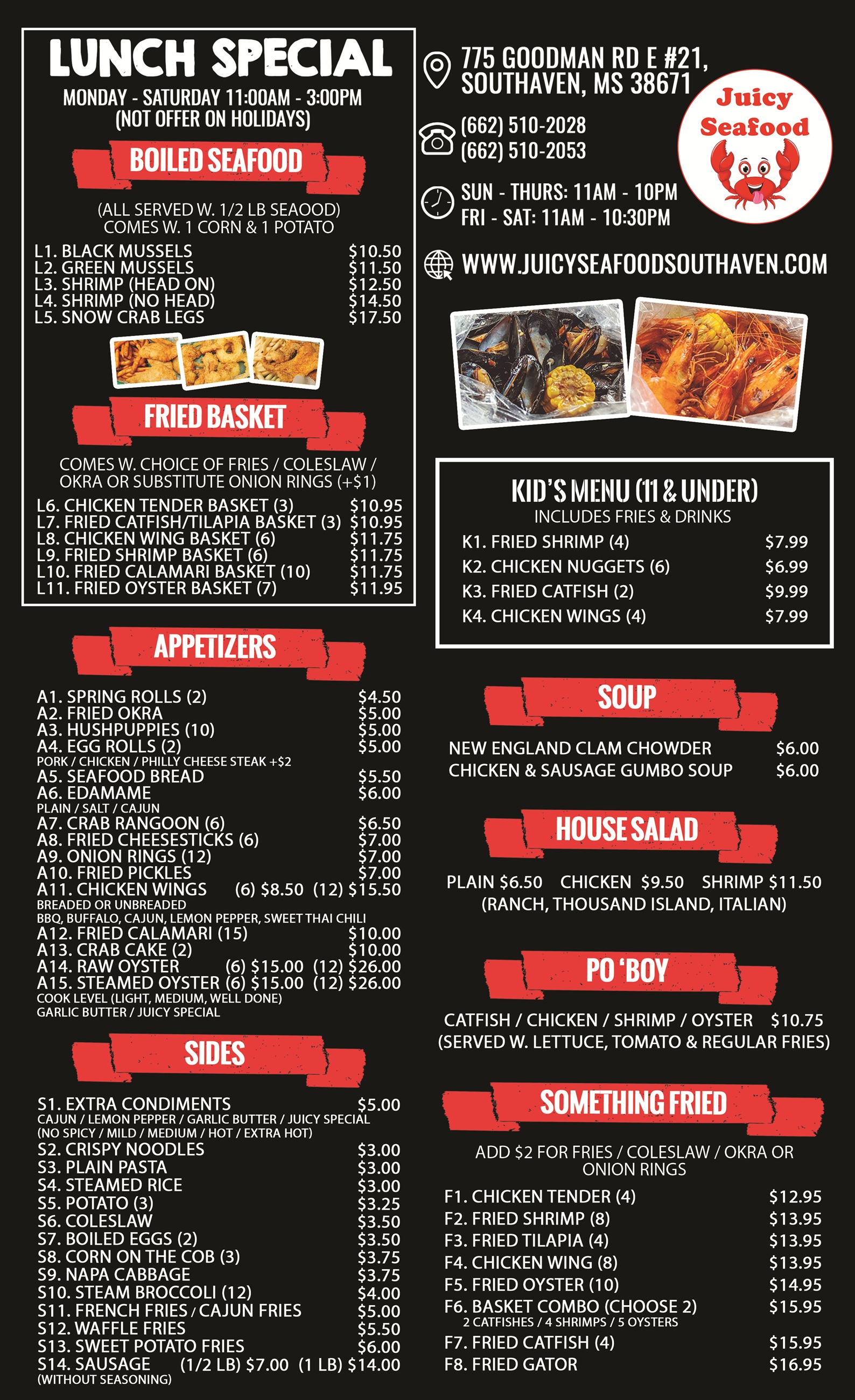 Juicy Seafood Southaven Menu